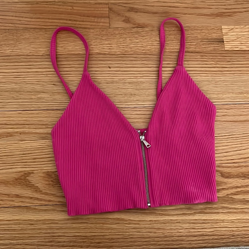 Zara pink cropped tank with zipper